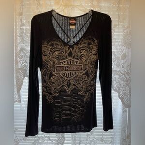 Harley-Davidson Black and Gold Long Sleeve Tee